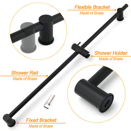 Matt Black Solid Brass 850mm Long Sliding Rail Bar Swivel Handheld Shower Holder.
