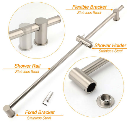 Solid Brass Brushed Nickel Long Sliding Rail Bar Swivel Handheld Shower Holder.