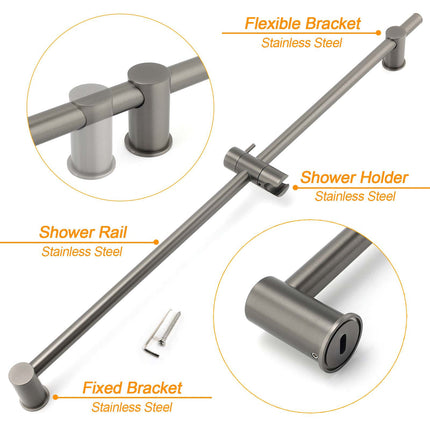 Gun Metal Grey Brass 850mm Long Sliding Rail Bar Swivel Handheld Shower Holder Bracket.