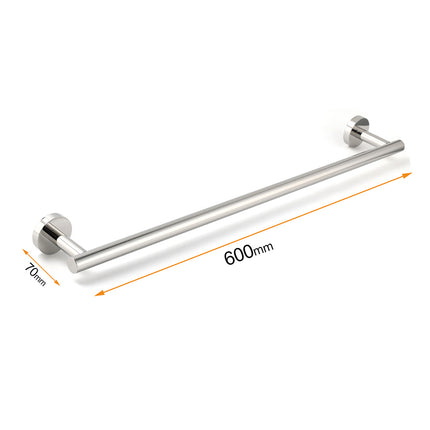 Polished Chrome 600mm Single Towel Rack Rail Holder Stainless Steel Hanger Bar.