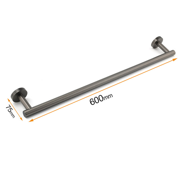 Gun Metal Stainless Steel 600mm Single Towel Rack Rail Holder Round Hanger Bar.