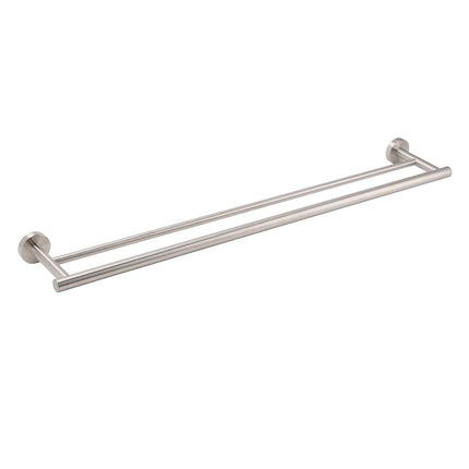 Brushed Nickel 750mm Double Towel Rack Rail Holder Round Hanger Bar Wall Mounted.