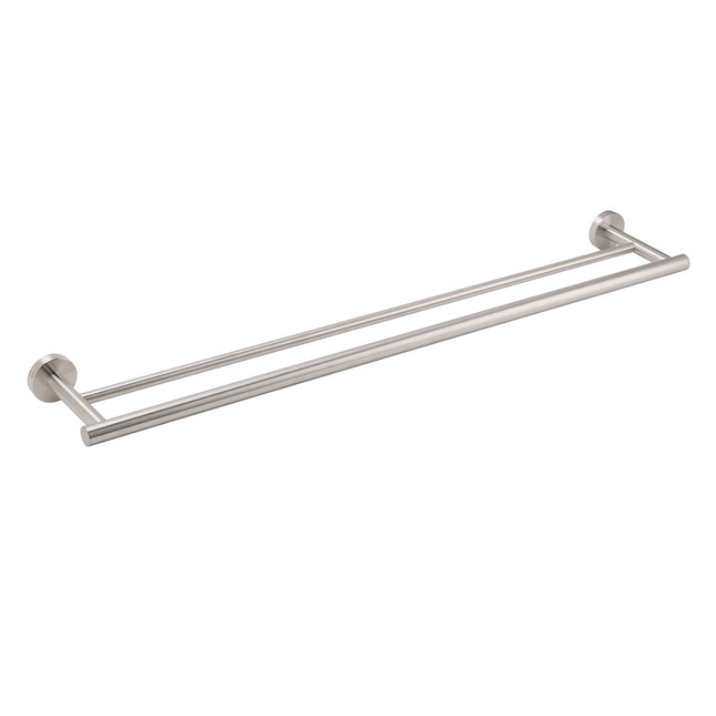 Brushed Nickel 750mm Double Towel Rack Rail Holder Round Hanger Bar Wall Mounted.