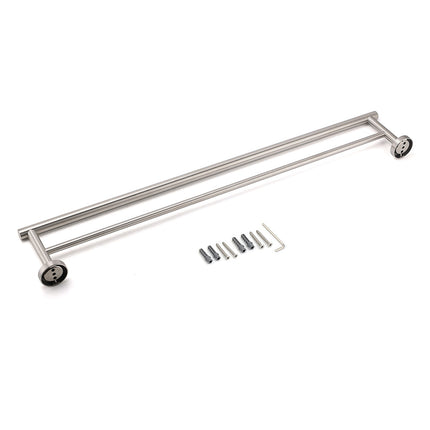 Brushed Nickel 750mm Double Towel Rack Rail Holder Round Hanger Bar Wall Mounted.