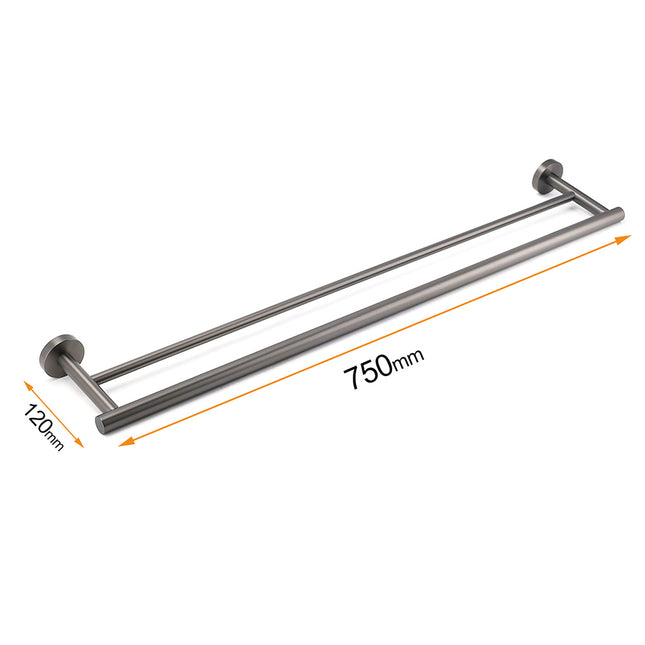 Gun Metal Stainless Steel 750mm Double Towel Rack Rail Holder Round Hanger Bar.