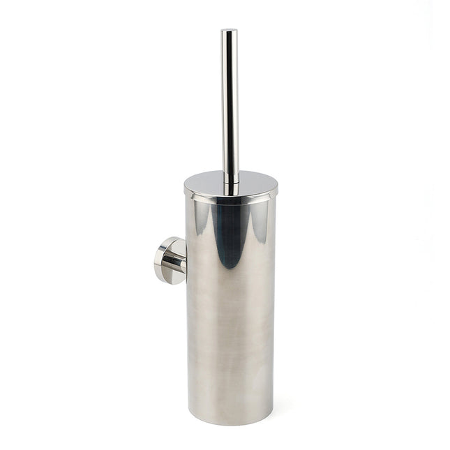Polished Chrome Silver Round Toilet Brush Wall Mount Holder Cup Stainless Steel.