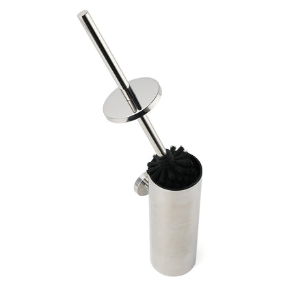 Polished Chrome Silver Round Toilet Brush Wall Mount Holder Cup Stainless Steel.