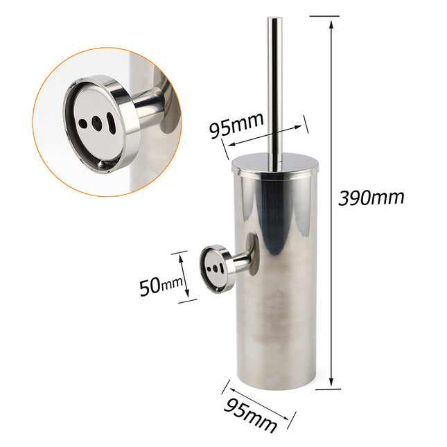 Polished Chrome Silver Round Toilet Brush Wall Mount Holder Cup Stainless Steel.