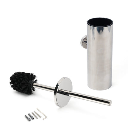 Polished Chrome Silver Round Toilet Brush Wall Mount Holder Cup Stainless Steel.