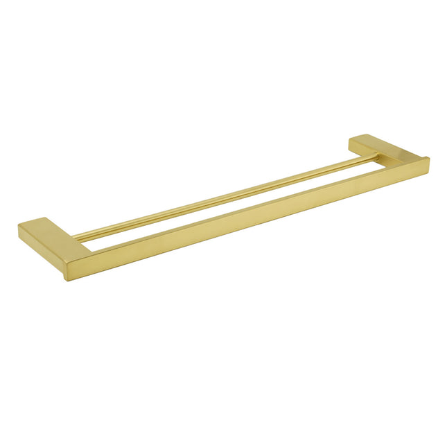Square SUS Double Towel Rail Rack 600mm Brushed Gold Hanger Holder Bar Bathroom.