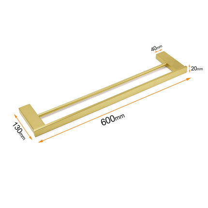 Square SUS Double Towel Rail Rack 600mm Brushed Gold Hanger Holder Bar Bathroom.