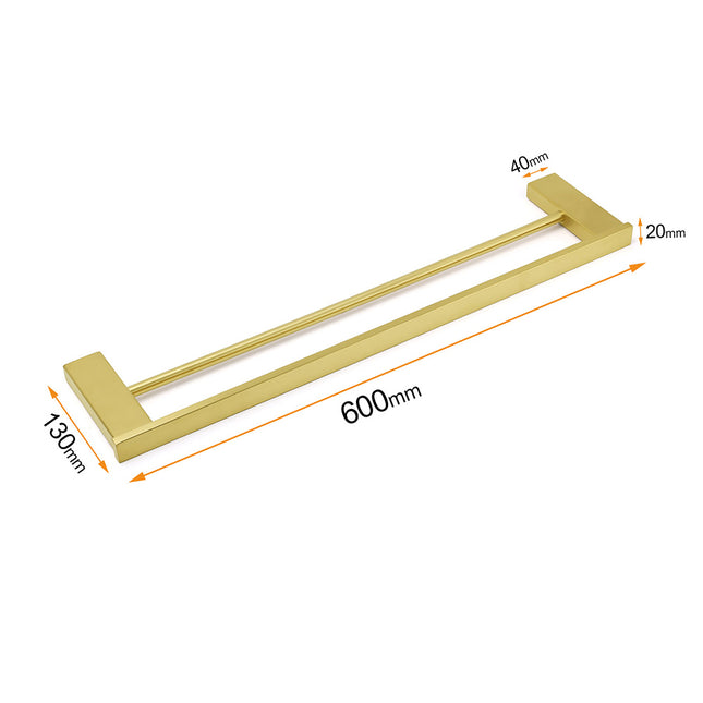 Square SUS Double Towel Rail Rack 600mm Brushed Gold Hanger Holder Bar Bathroom.