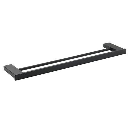 Matt Black Cubic Square 600mm Double Towel Rail Rack Hanger Holder Bar Wall Kit.
