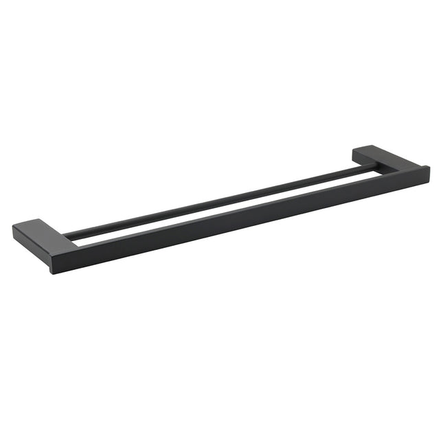 Matt Black Cubic Square 600mm Double Towel Rail Rack Hanger Holder Bar Wall Kit.