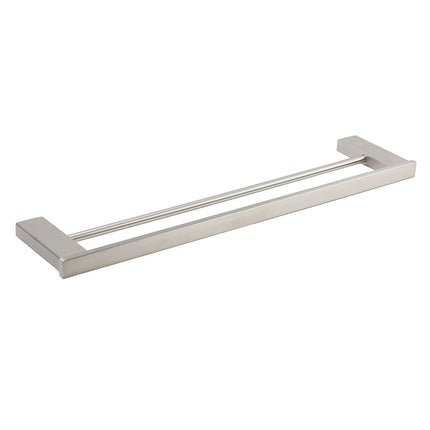 Brushed Nickel Square Towel Rail Rack 600mm Double Hanger Holder Bar Bathroom.