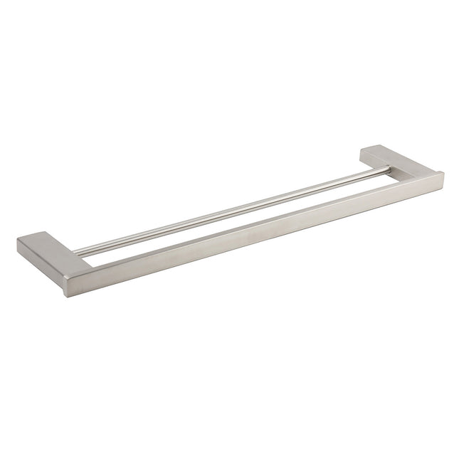 Brushed Nickel Square Towel Rail Rack 600mm Double Hanger Holder Bar Bathroom.