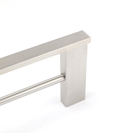 Brushed Nickel Square Towel Rail Rack 600mm Double Hanger Holder Bar Bathroom.