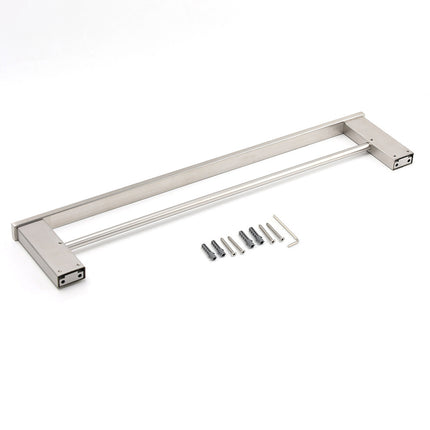 Brushed Nickel Square Towel Rail Rack 600mm Double Hanger Holder Bar Bathroom.
