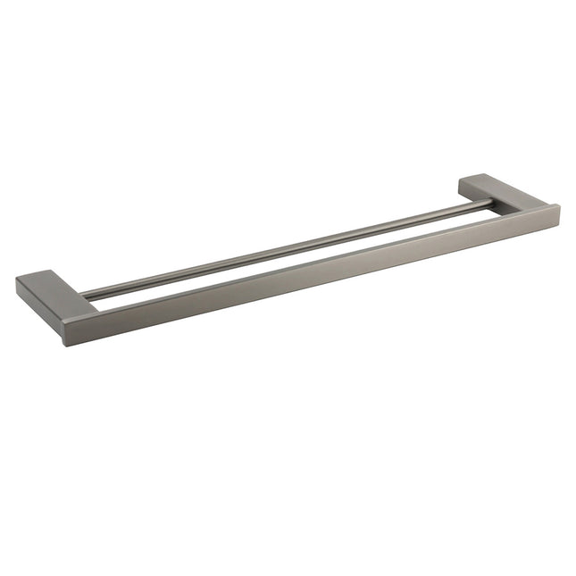 Gun Metal Grey Square Strong Towel Rail Rack 600mm Double Hanger Holder Bar Kit.