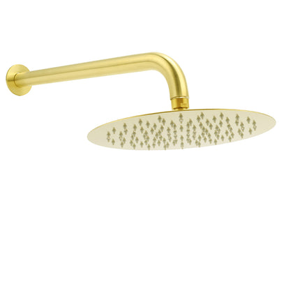 PVD Brushed Gold 10" Shower Rain Head 355mm Straight Wall Mount Arm Bathroom Set.