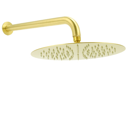 PVD Brushed Gold 12" Shower Rain Head 355mm Straight Wall Mount Arm Bathroom Set.