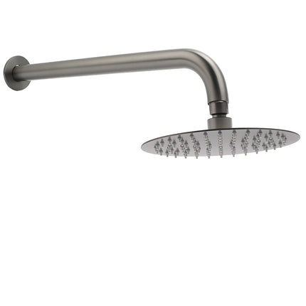 WELS Gun Metal Round 8" Rain Shower Head 400mm Straight Wall Mounted Arm Bath Set.