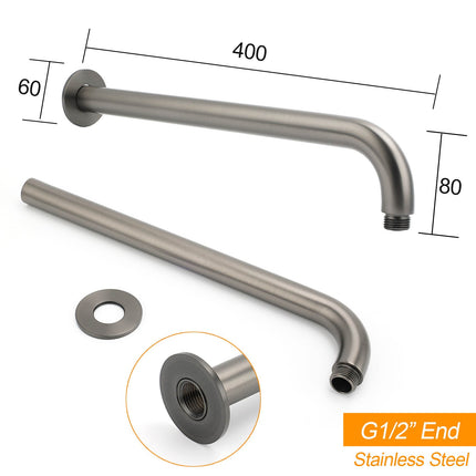 WELS Gun Metal Round 8" Rain Shower Head 400mm Straight Wall Mounted Arm Bath Set.