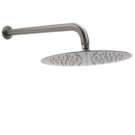WELS Gun Metal Round 12" Rain Shower Head 400mm Straight Wall Mounted Arm Bath Set.