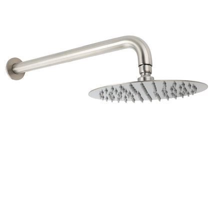 WELS Brushed Nickel Round 8" Rain Shower Head Straight Wall Mount Arm Mixer Set.
