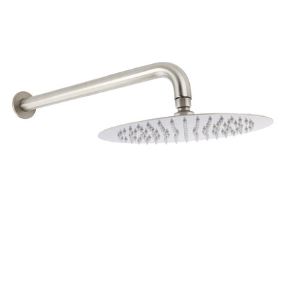 WELS Brushed Nickel Round 10" Rain Shower Head Straight Wall Mount Arm Mixer Set.