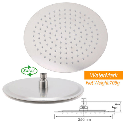 WELS Brushed Nickel Round 10" Rain Shower Head Straight Wall Mount Arm Mixer Set.