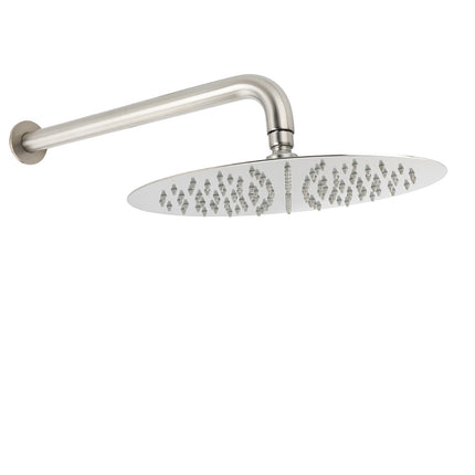 WELS Brushed Nickel Round 12" Rain Shower Head Straight Wall Mount Arm Mixer Set.