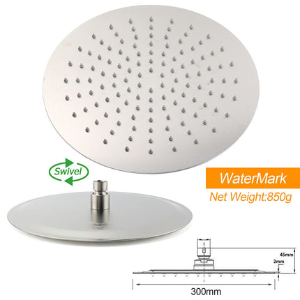 WELS Brushed Nickel Round 12" Rain Shower Head Straight Wall Mount Arm Mixer Set.
