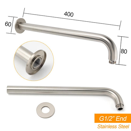 WELS Brushed Nickel Round 12" Rain Shower Head Straight Wall Mount Arm Mixer Set.