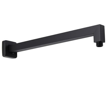 Matt Black Square 8" Rainfall Shower Head & 400mm Brass Straight Wall Mount Arm Set.