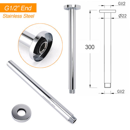 WELS Chrome Large 16" Round Rain Shower Head 300mm Ceiling Dropper Extension Arm Set.