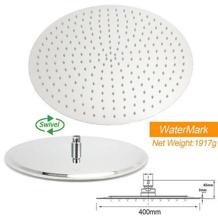 WELS Chrome Large 16" Round Rain Shower Head 300mm Ceiling Dropper Extension Arm Set.