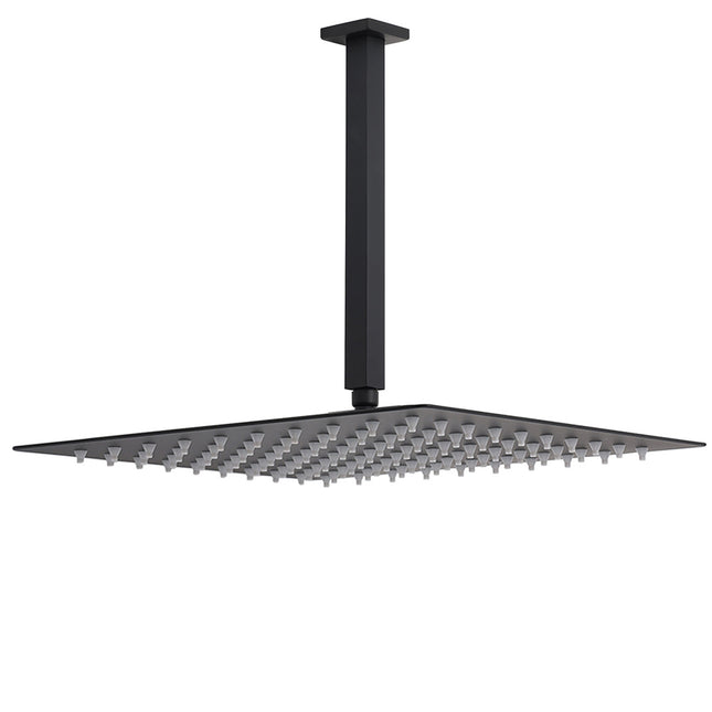 Matt Black 16" Large Rainfall Shower Head 300mm Ceiling Dropper Arm Square Mixer Taps.