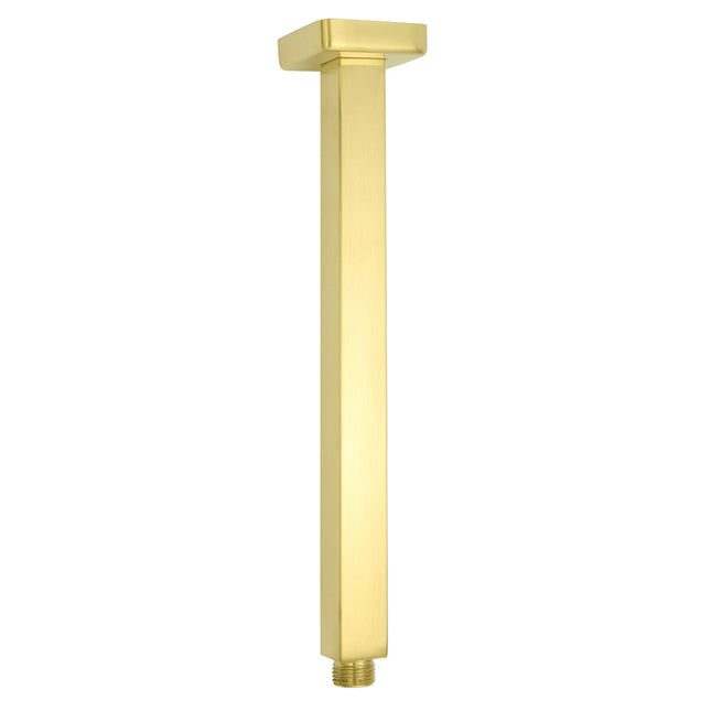 Brushed Gold Square 30cm Shower Bath Component Brass Ceiling Extension Dropper Arm.