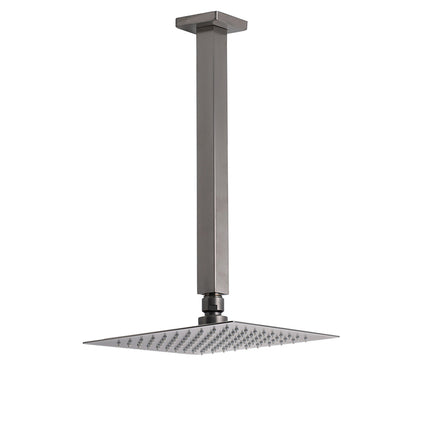 Gun Metal Square 8" Rainfall Shower Head 300mm Ceiling Dropper Arm Bath Set WELS.