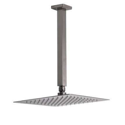 Gun Metal Square 10" Rainfall Shower Head 300mm Ceiling Dropper Arm Bath Set WELS.