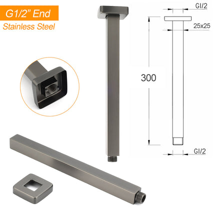 Gun Metal Square 10" Rainfall Shower Head 300mm Ceiling Dropper Arm Bath Set WELS.