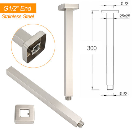 Shower Component 30cm Long Ceiling Extension Dropper Arm Brass Brushed Nickel Square.