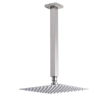 Brushed Nickel Square 8" Rain Shower Head 300mm Brass Ceiling Dropper Arm Set.