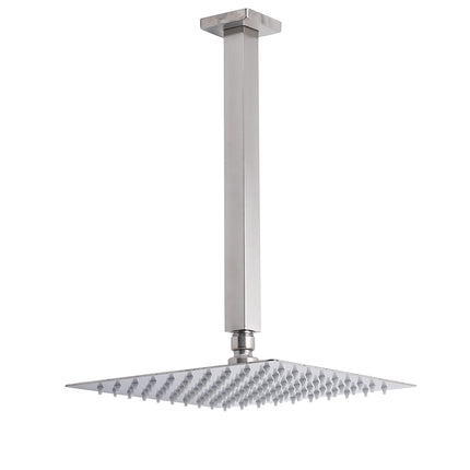 Brushed Nickel Square 10" Rain Shower Head 300mm Brass Ceiling Dropper Arm Set.
