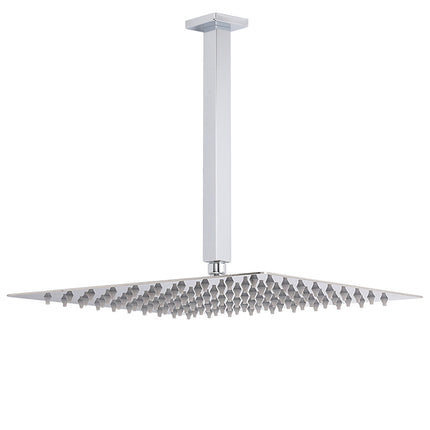WELS 16" Rainfall Shower Head 300mm Ceiling Dropper Extension Arm Chrome Square Set.