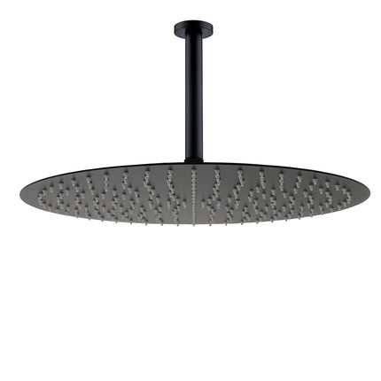 Matt Black Round 16" Extra Large Rain Shower Head 300mm Ceiling Dropper Arm Set.