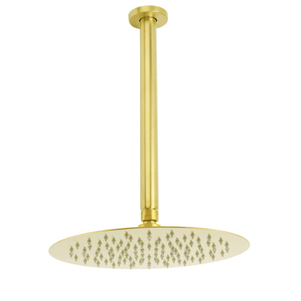 WELS 10" Round Stainless Steel Shower Head Extension Ceiling Arm Set Brushed Gold.