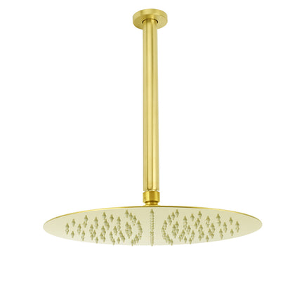 WELS 12" Round Stainless Steel Shower Head Extension Ceiling Arm Set Brushed Gold.