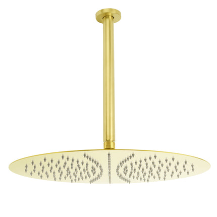 WELS 16" Round Stainless Steel Shower Head Extension Ceiling Arm Set Brushed Gold.